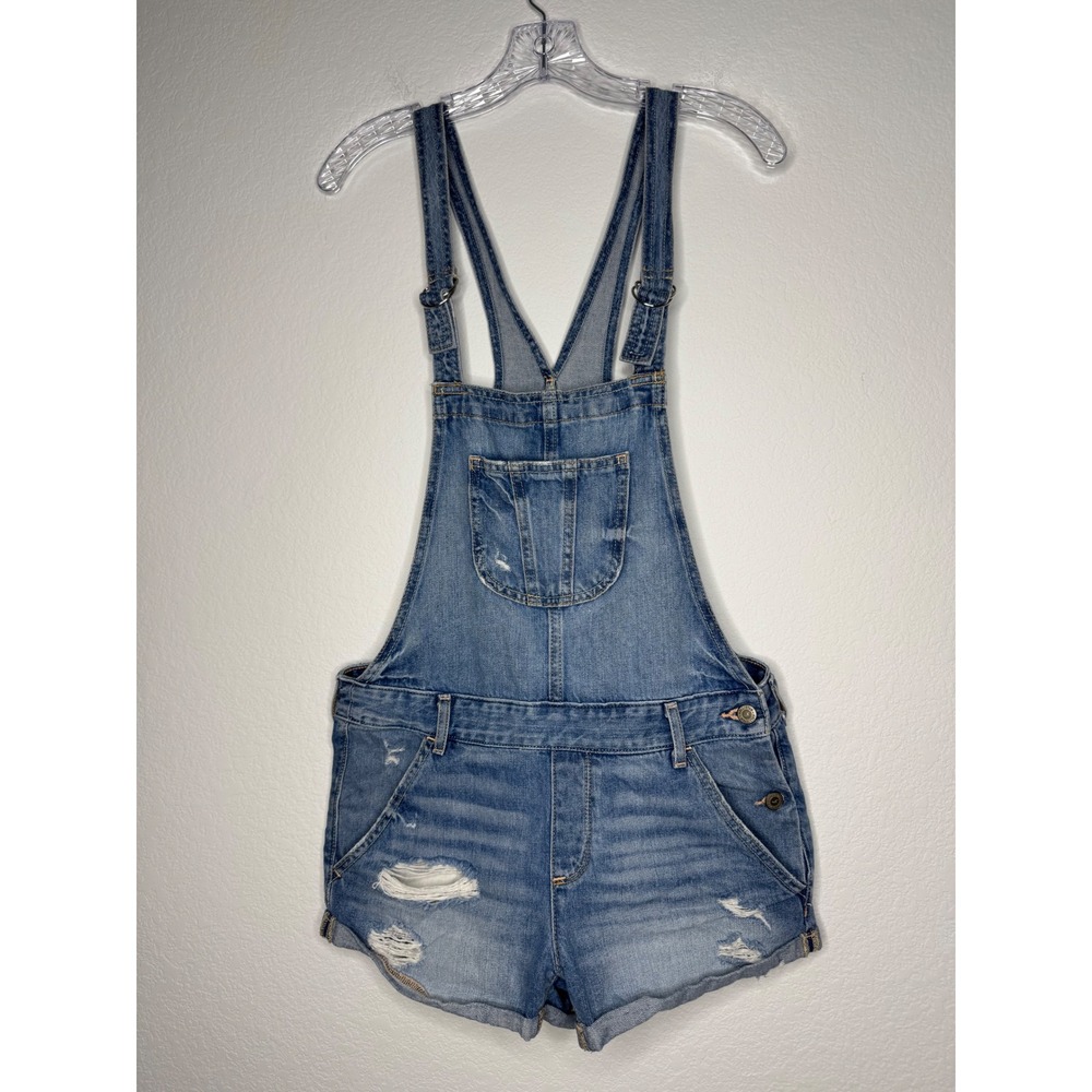 Hollister Womens Distressed Denim Shortall‎ Overalls Medium Wash Blue Size M